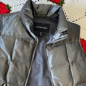 Lands' End Quilted Puffer Blackish Silver Vest Women’s Med 10-12
